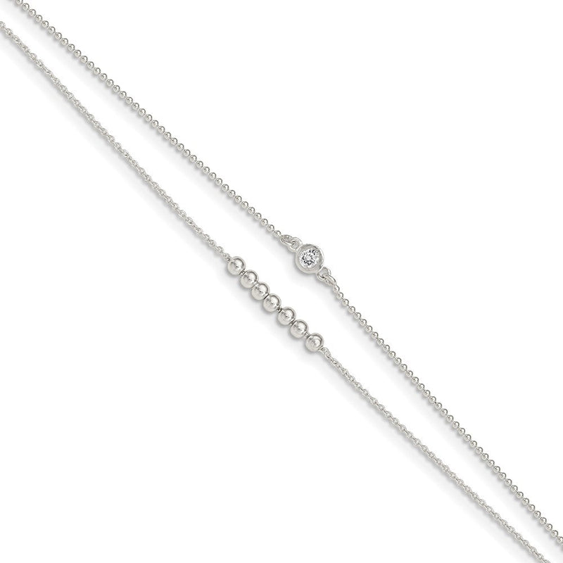 Sterlingsilber 2-strand Gekugelt Zirkonia 9 Zoll Plus 1 Zoll Verlängerung. Fußkettchen