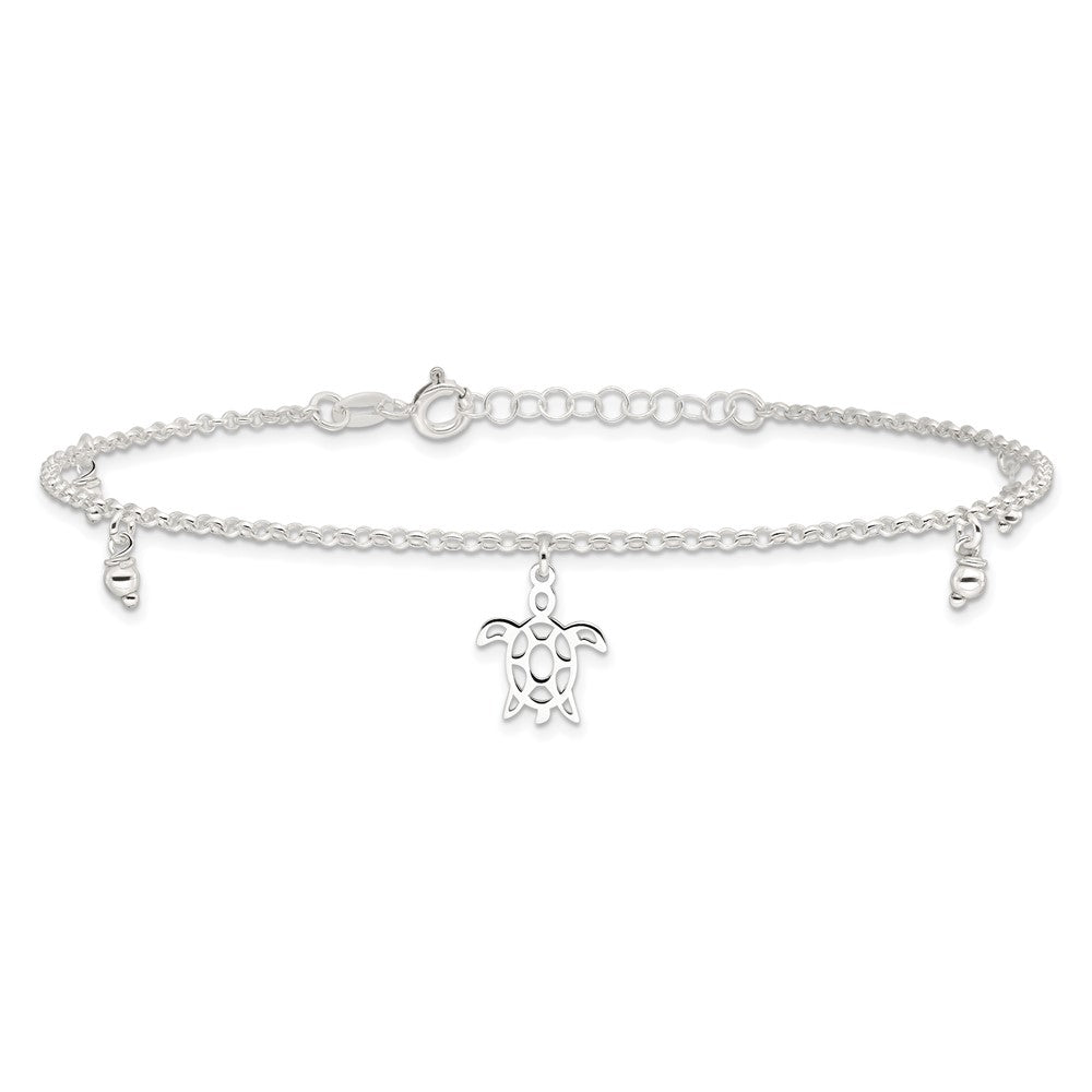Sterlingsilber Schildkröte Hängend Perlen 9 Zoll Plus 1 Zoll Verlängerung. Fußkettchen