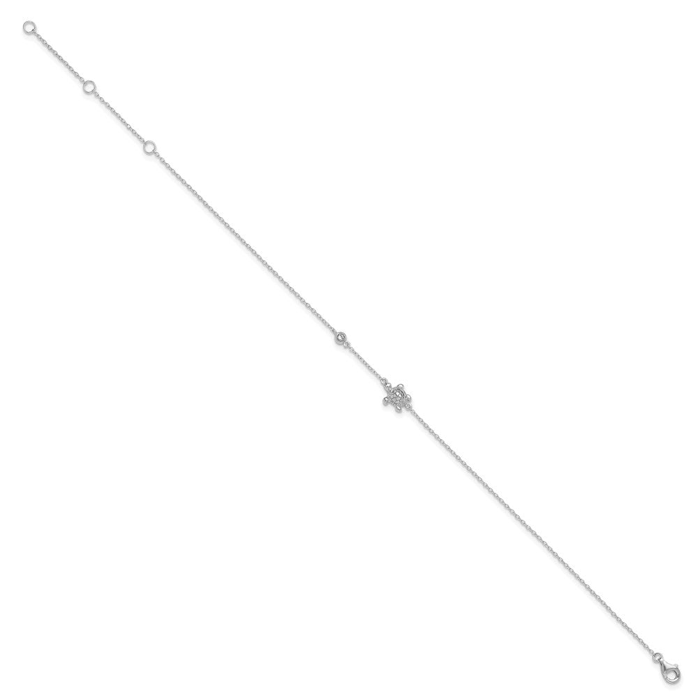 Sterlingsilber Rhodiniert Poliert Zirkonia Schildkröte 9 Zoll mit A 2 Extention Fußkettchen