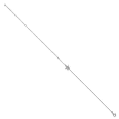 Sterlingsilber Rhodiniert Poliert Zirkonia Schildkröte 9 Zoll mit A 2 Extention Fußkettchen