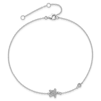 Sterlingsilber Rhodiniert Poliert Zirkonia Schildkröte 9 Zoll mit A 2 Extention Fußkettchen