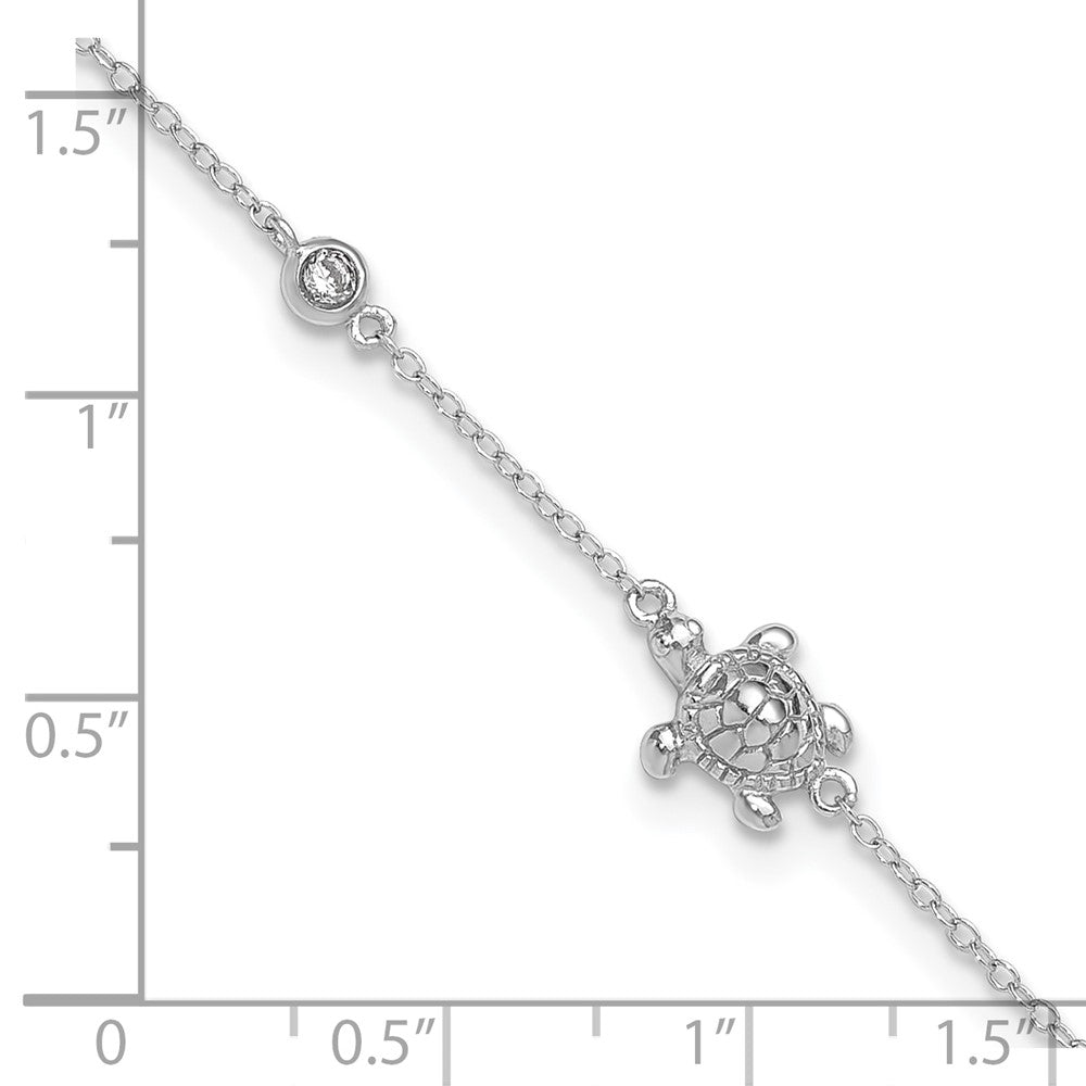 Sterlingsilber Rhodiniert Poliert Zirkonia Schildkröte 9 Zoll mit A 2 Extention Fußkettchen