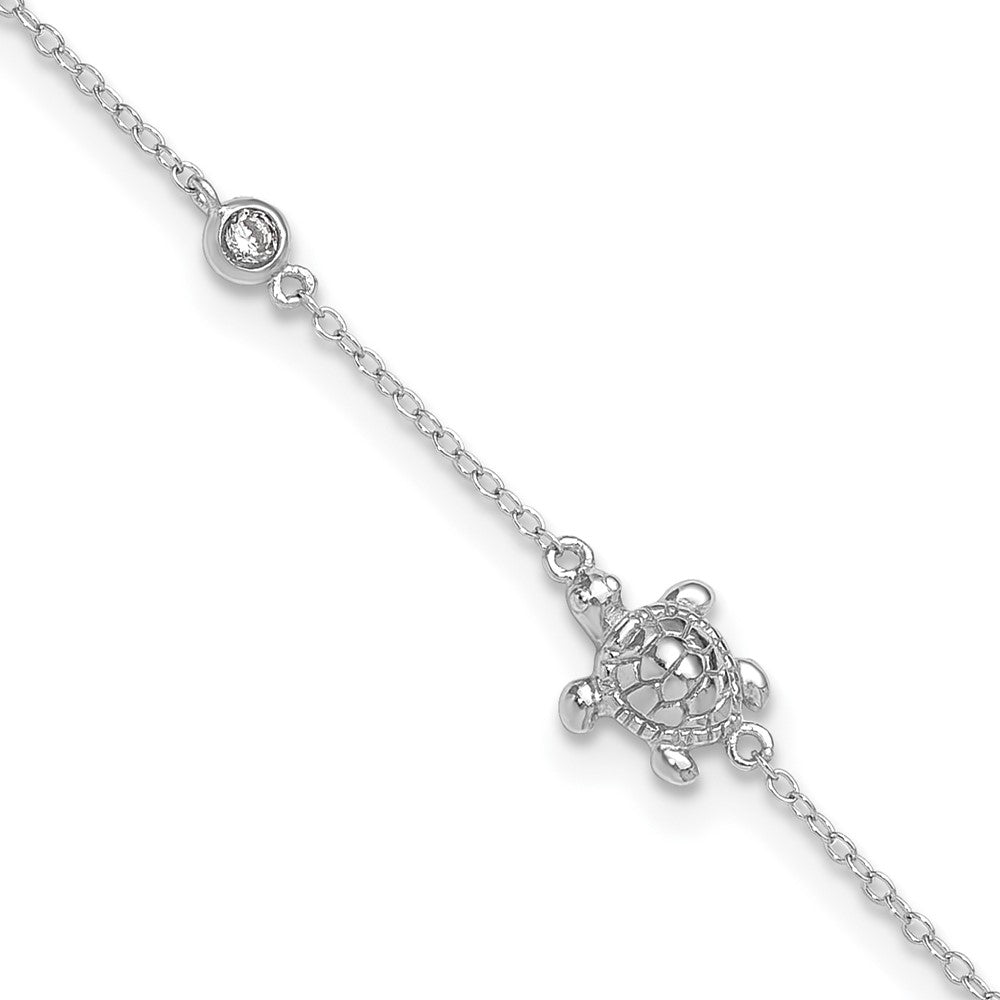 Sterlingsilber Rhodiniert Poliert Zirkonia Schildkröte 9 Zoll mit A 2 Extention Fußkettchen