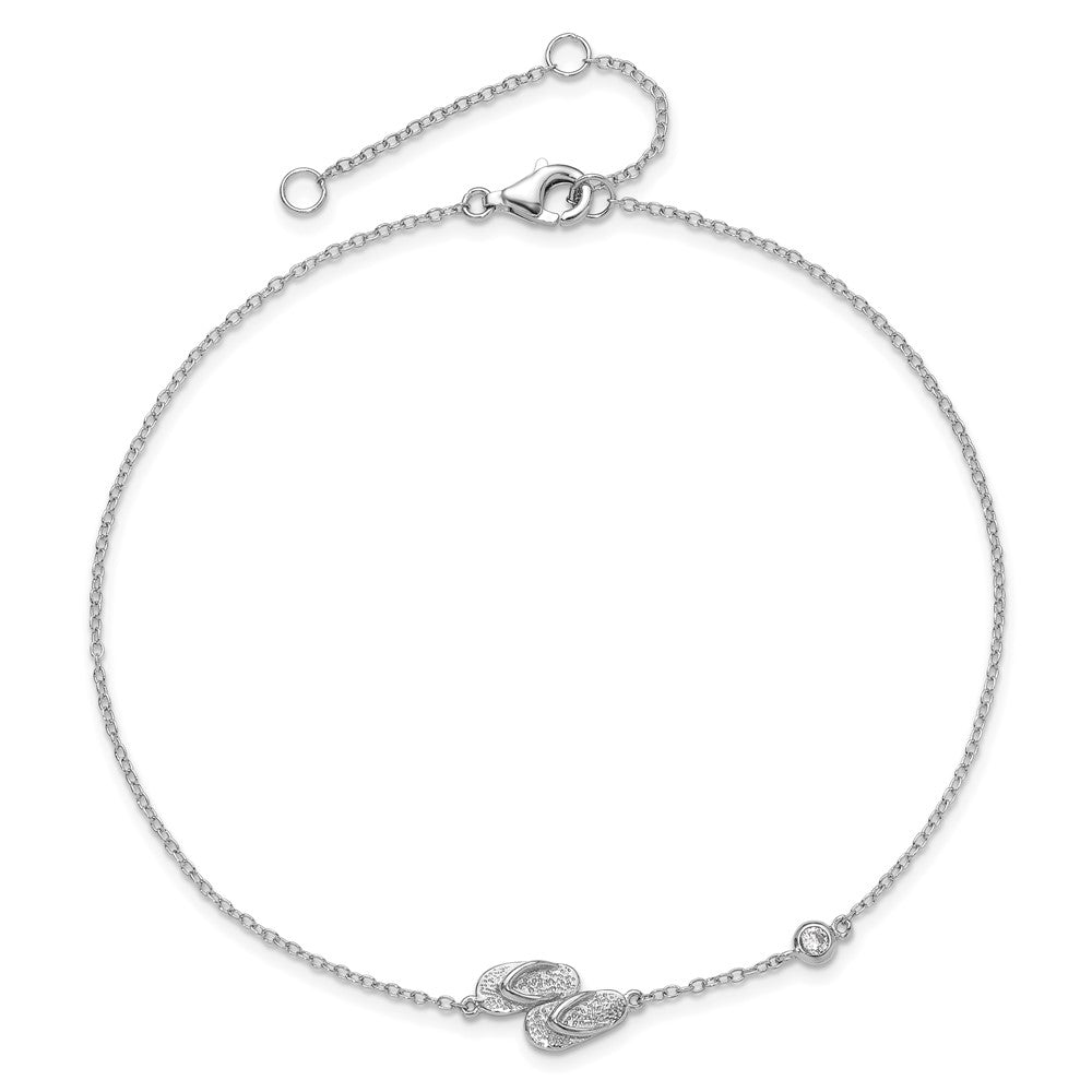 Sterlingsilber Rhodiniert Poliert Zirkonia Flip Flops 9 Zoll mit A 2 Extention Fußkettchen