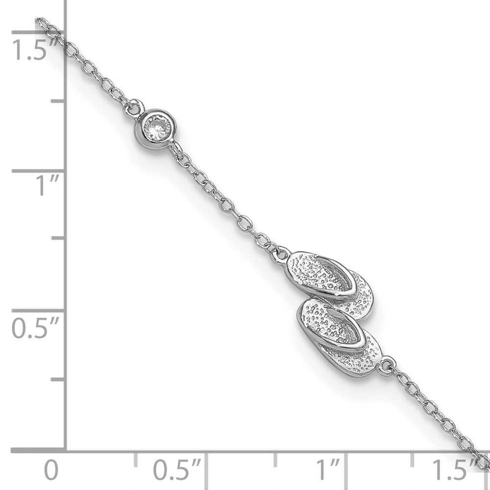 Sterlingsilber Rhodiniert Poliert Zirkonia Flip Flops 9 Zoll mit A 2 Extention Fußkettchen