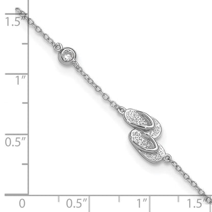 Sterlingsilber Rhodiniert Poliert Zirkonia Flip Flops 9 Zoll mit A 2 Extention Fußkettchen