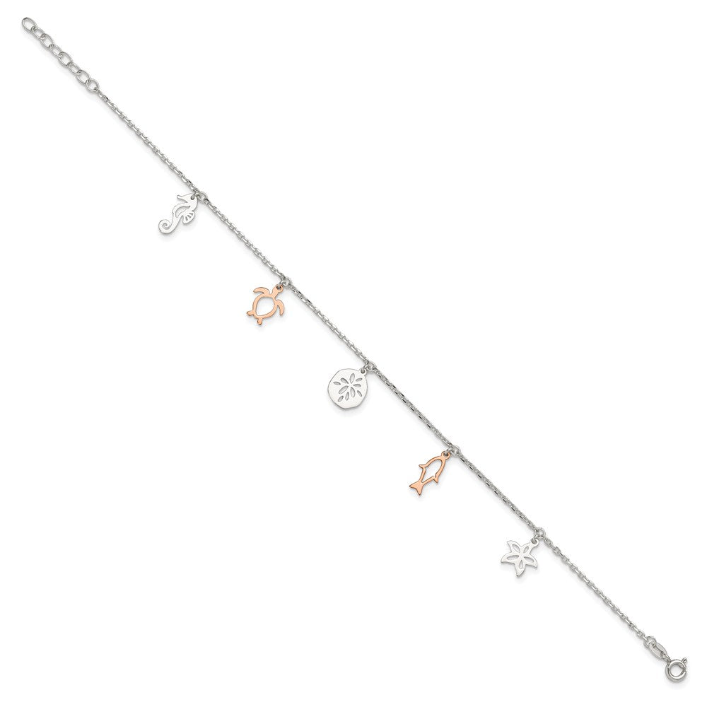 Sterlingsilber Roséfarben Seashore Dangles 9 Zoll Plus 1 Zoll Verlängerung. Fußkettchen