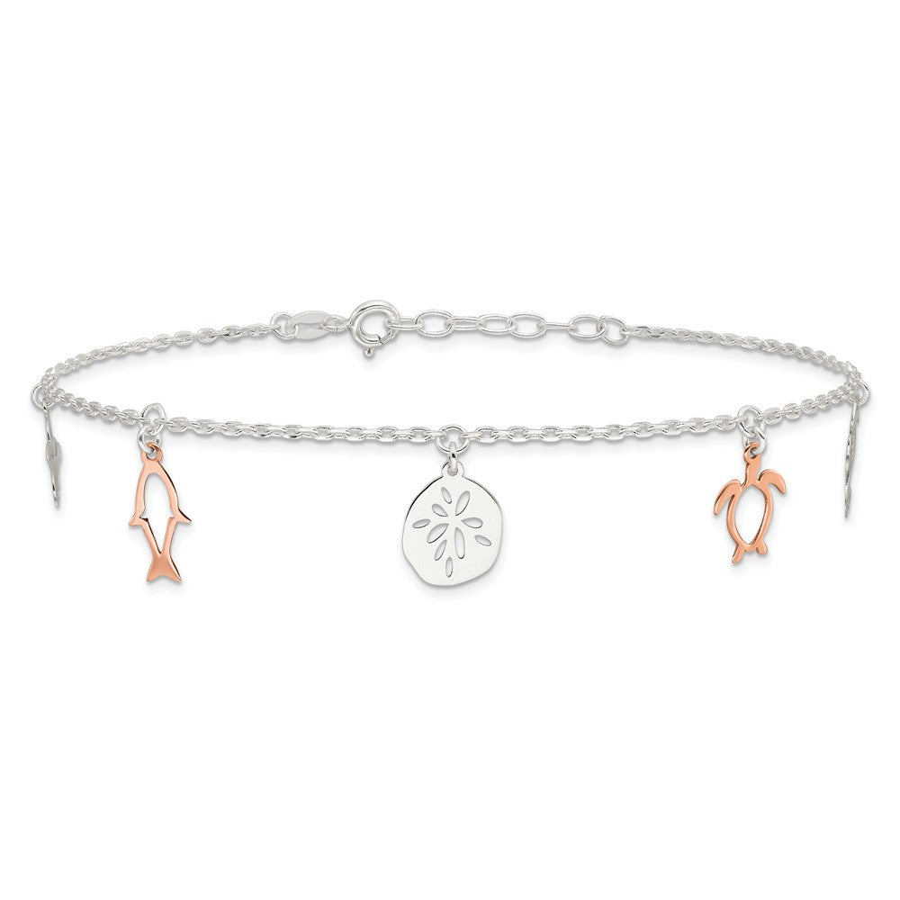 Sterlingsilber Roséfarben Seashore Dangles 9 Zoll Plus 1 Zoll Verlängerung. Fußkettchen