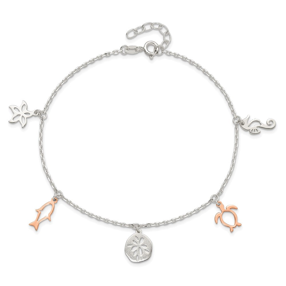 Sterlingsilber Roséfarben Seashore Dangles 9 Zoll Plus 1 Zoll Verlängerung. Fußkettchen