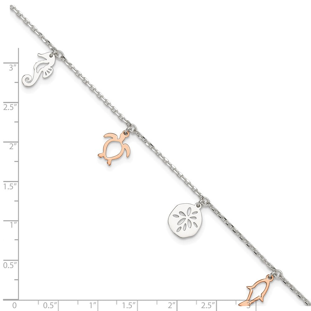 Sterlingsilber Roséfarben Seashore Dangles 9 Zoll Plus 1 Zoll Verlängerung. Fußkettchen