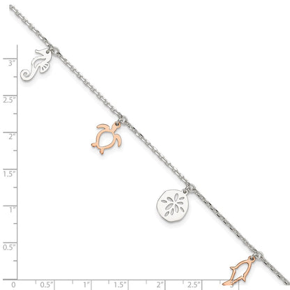 Sterlingsilber Roséfarben Seashore Dangles 9 Zoll Plus 1 Zoll Verlängerung. Fußkettchen