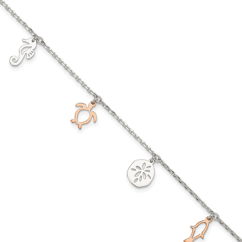 Sterlingsilber Roséfarben Seashore Dangles 9 Zoll Plus 1 Zoll Verlängerung. Fußkettchen