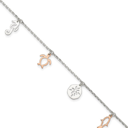 Sterlingsilber Roséfarben Seashore Dangles 9 Zoll Plus 1 Zoll Verlängerung. Fußkettchen