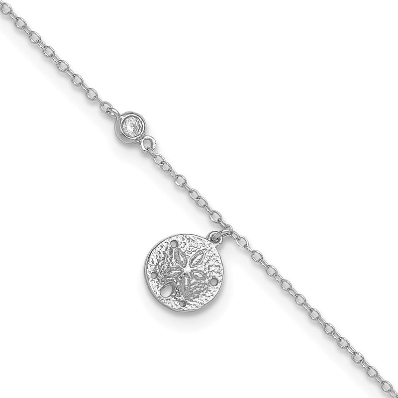 Sterlingsilber Rhodiniert Zirkonia und Sand Dollar 9 Zoll Plus 1 Zoll Verlängerung. Fußkettchen