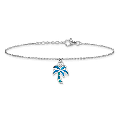 Sterlingsilber Rhodiniert Erzeugt Opal Palme Baum 9 Zoll mit A 1 Extention Fußkettchen