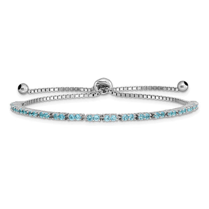 Sterlingsilber Rhodiniert December Lt Blau Zirkonia Verstellbar Armband