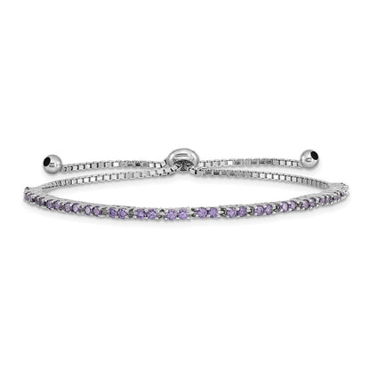 Sterlingsilber Rhodiniert February Lila Zirkonia Verstellbar Armband