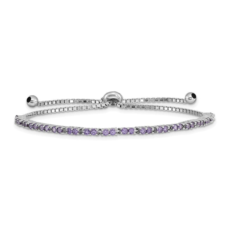 Sterlingsilber Rhodiniert February Lila Zirkonia Verstellbar Armband
