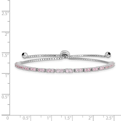 Sterlingsilber Rhodiniert October Rosa Zirkonia Verstellbar Armband