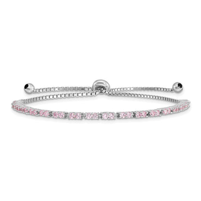 Sterlingsilber Rhodiniert October Rosa Zirkonia Verstellbar Armband