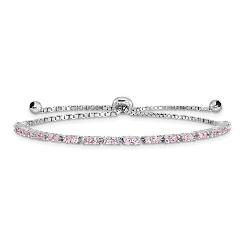 Sterlingsilber Rhodiniert October Rosa Zirkonia Verstellbar Armband