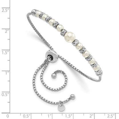 Sterlingsilber Rhodiniert Diamantiert Perlen Glas Perle Verstellbar Armband