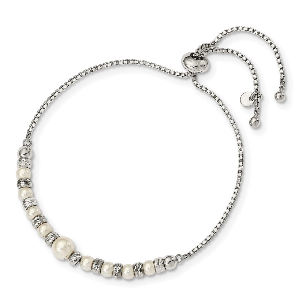 Sterlingsilber Rhodiniert Diamantiert Perlen Glas Perle Verstellbar Armband