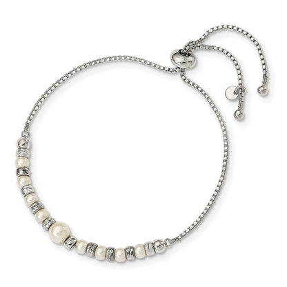 Sterlingsilber Rhodiniert Diamantiert Perlen Glas Perle Verstellbar Armband