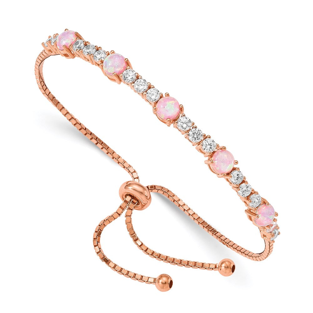 Sterlingsilber Roséfarben Erzeugt Opal und Zirkonia Verstellbar Armband