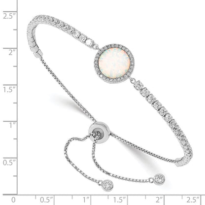 Sterlingsilber Rhodiniert Erzeugt Opal und Zirkonia Verstellbar Armband