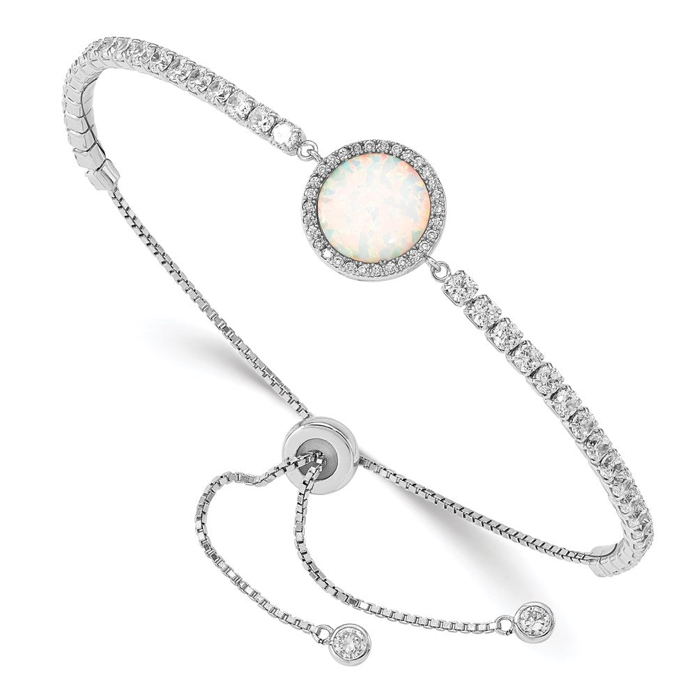 Sterlingsilber Rhodiniert Erzeugt Opal und Zirkonia Verstellbar Armband