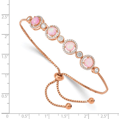 Sterlingsilber Roséfarben Erzeugt Opal und Zirkonia Verstellbar Armband