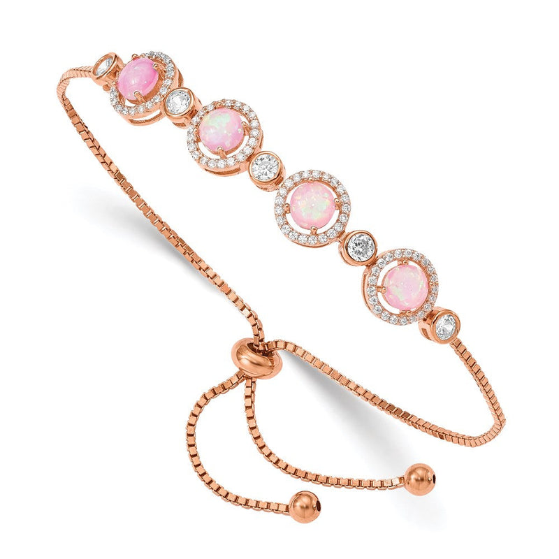 Sterlingsilber Roséfarben Erzeugt Opal und Zirkonia Verstellbar Armband
