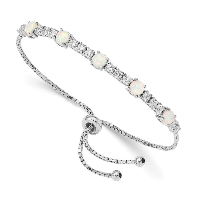 Sterlingsilber Rhodiniert Erzeugt Opal und Zirkonia Verstellbar Armband