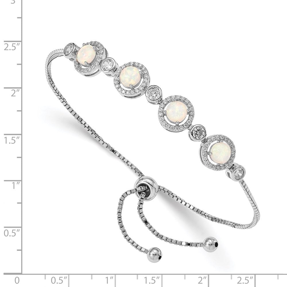 Sterlingsilber Rhodiniert Erzeugt Opal und Zirkonia Verstellbar Armband