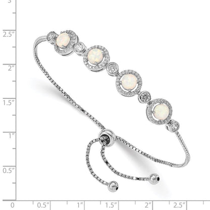 Sterlingsilber Rhodiniert Erzeugt Opal und Zirkonia Verstellbar Armband