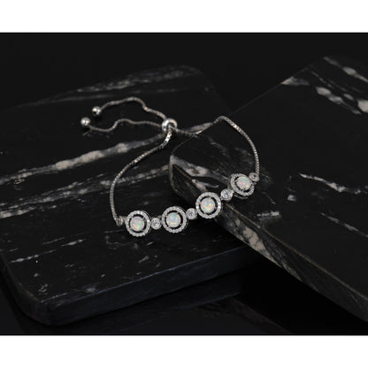 Sterlingsilber Rhodiniert Erzeugt Opal und Zirkonia Verstellbar Armband
