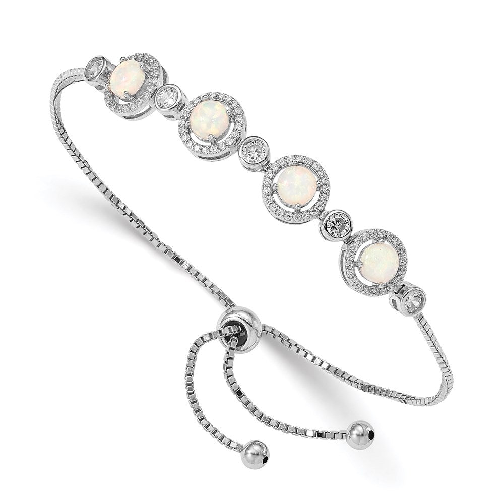 Sterlingsilber Rhodiniert Erzeugt Opal und Zirkonia Verstellbar Armband