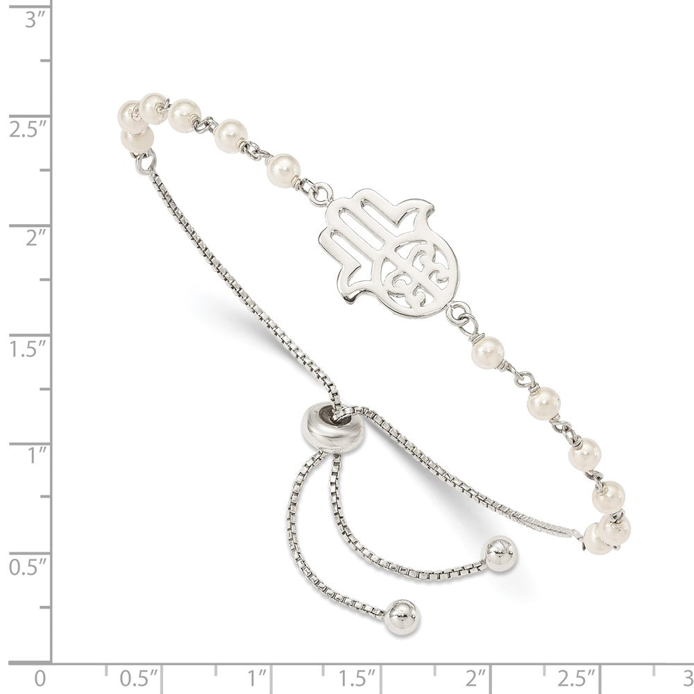 Sterlingsilber Hamsa mit Synthetisch Perle Verstellbar Armband