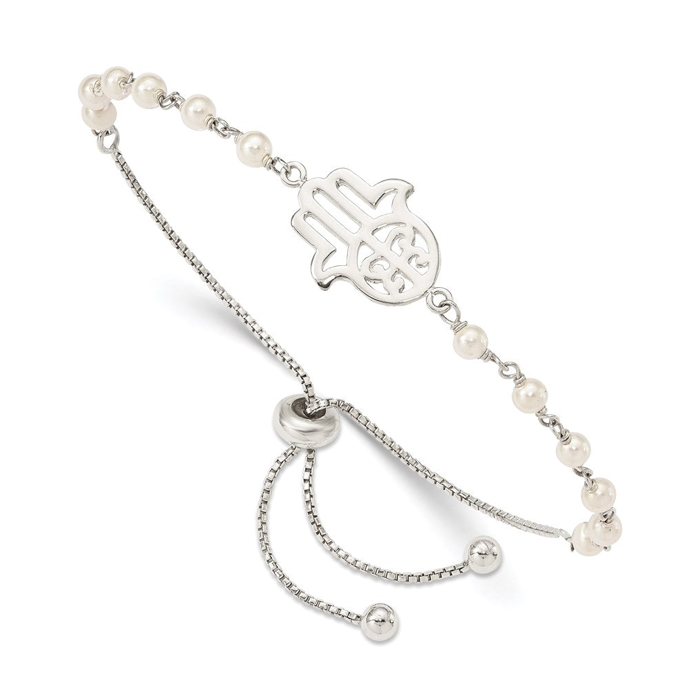 Sterlingsilber Hamsa mit Synthetisch Perle Verstellbar Armband