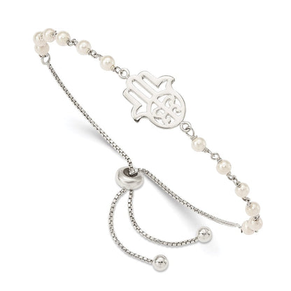 Sterlingsilber Hamsa mit Synthetisch Perle Verstellbar Armband