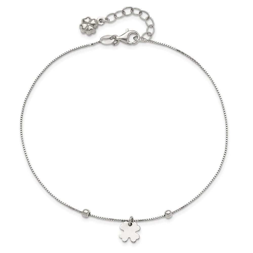 Sterlingsilber Rhodiniert Klee Hängend 9 Zoll mit 1 Zoll Verlängerung Fußkettchen