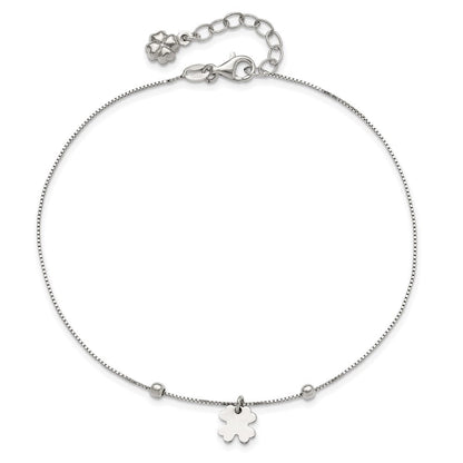 Sterlingsilber Rhodiniert Klee Hängend 9 Zoll mit 1 Zoll Verlängerung Fußkettchen