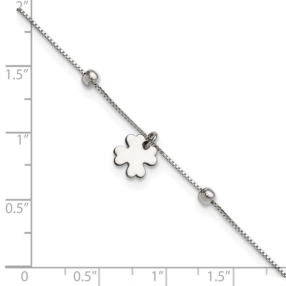 Sterlingsilber Rhodiniert Klee Hängend 9 Zoll mit 1 Zoll Verlängerung Fußkettchen