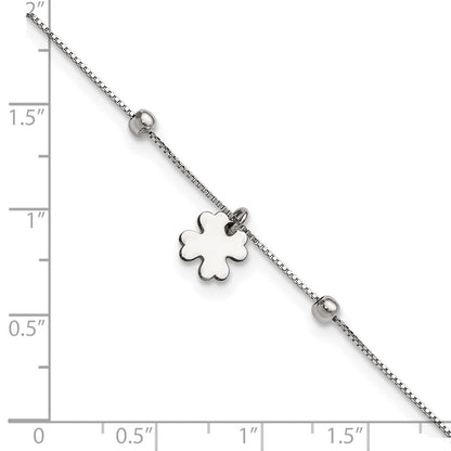Sterlingsilber Rhodiniert Klee Hängend 9 Zoll mit 1 Zoll Verlängerung Fußkettchen