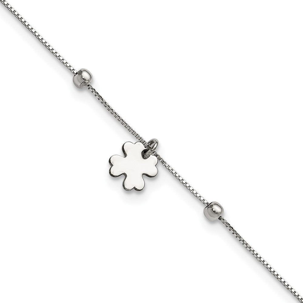 Sterlingsilber Rhodiniert Klee Hängend 9 Zoll mit 1 Zoll Verlängerung Fußkettchen