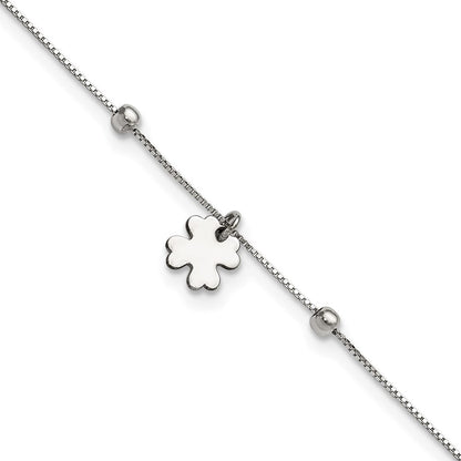 Sterlingsilber Rhodiniert Klee Hängend 9 Zoll mit 1 Zoll Verlängerung Fußkettchen