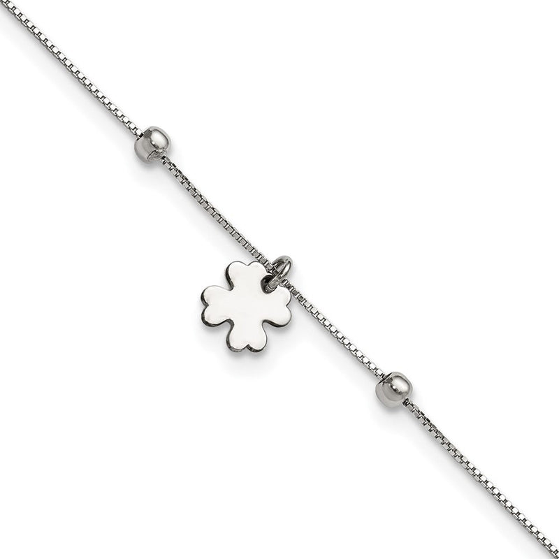 Sterlingsilber Rhodiniert Klee Hängend 9 Zoll mit 1 Zoll Verlängerung Fußkettchen