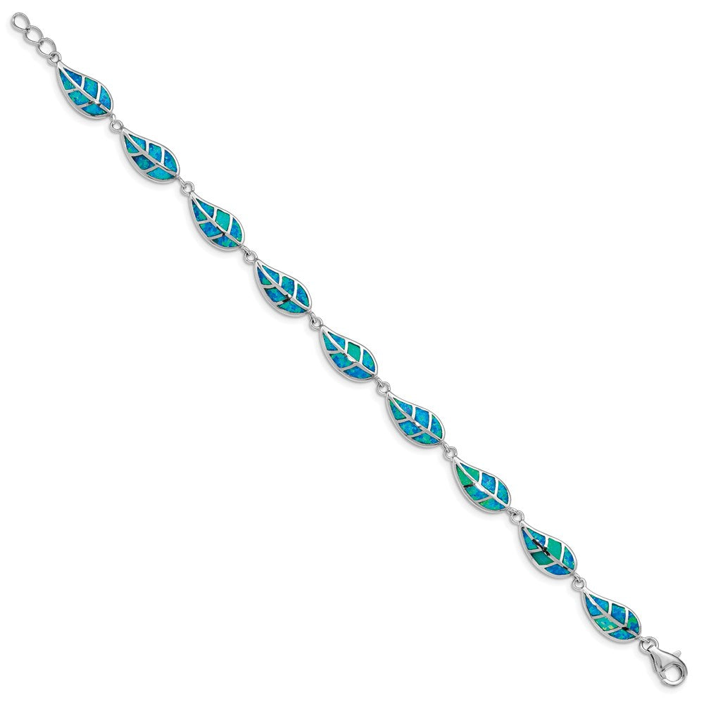 7.5 Zoll Sterlingsilber Rhodiniert Im Labor Erzeugt Opal Einlage Blatt Armband