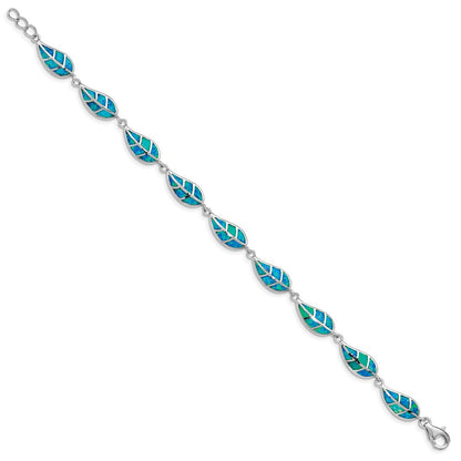 7.5 Zoll Sterlingsilber Rhodiniert Im Labor Erzeugt Opal Einlage Blatt Armband